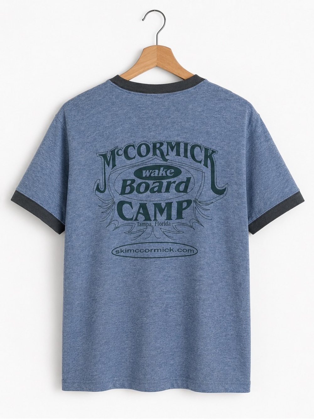 Vintage McCormick Wake Board Camp Ringer Tee Blue Graphic Shirt Medium